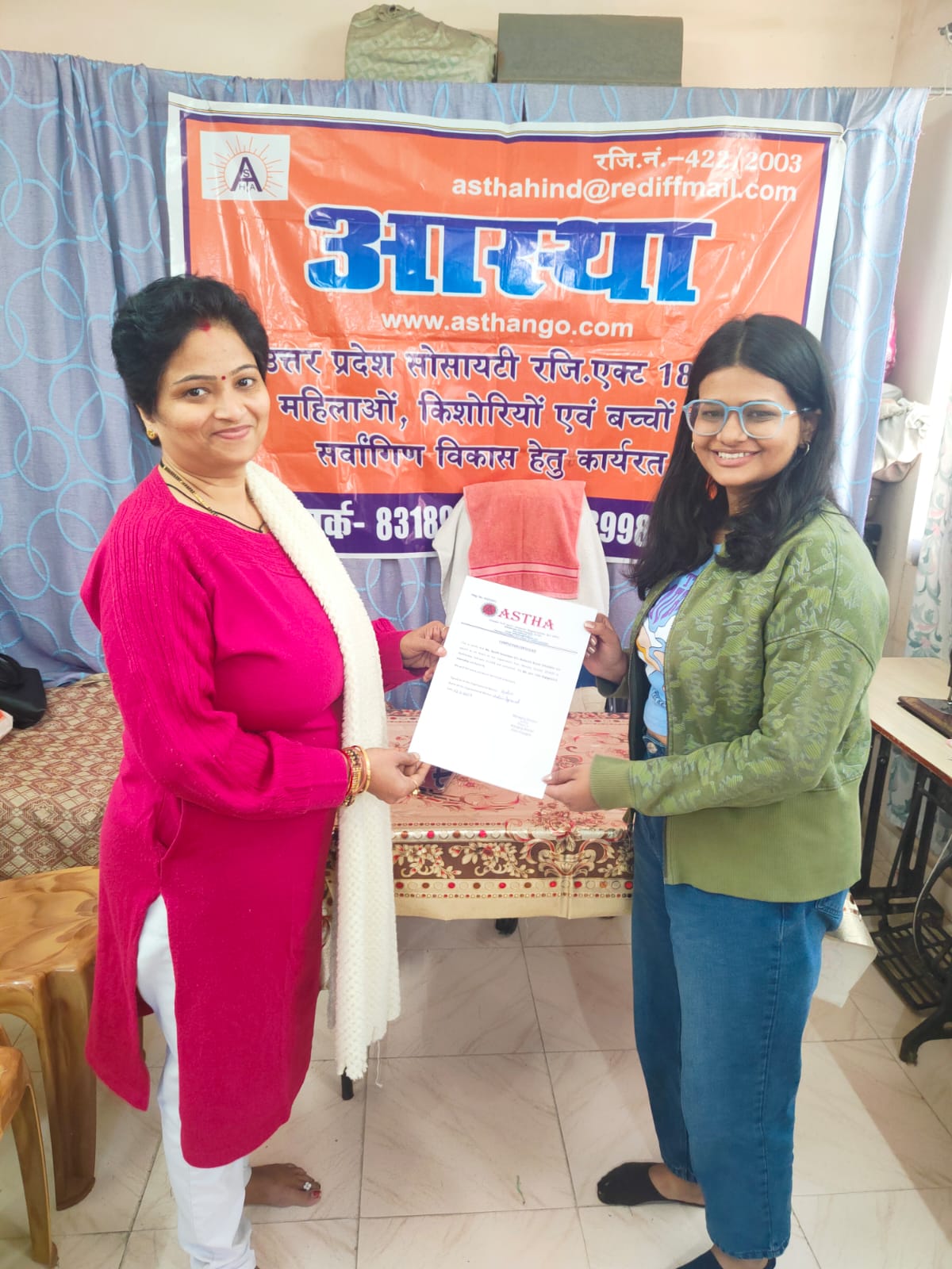 NMIMS Hyderabad Students Awarded Certificates for Completing Internship at Aastha Sanstha